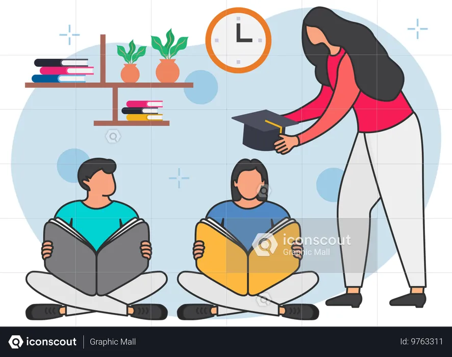 Profesora dando gorro de graduación  Ilustración