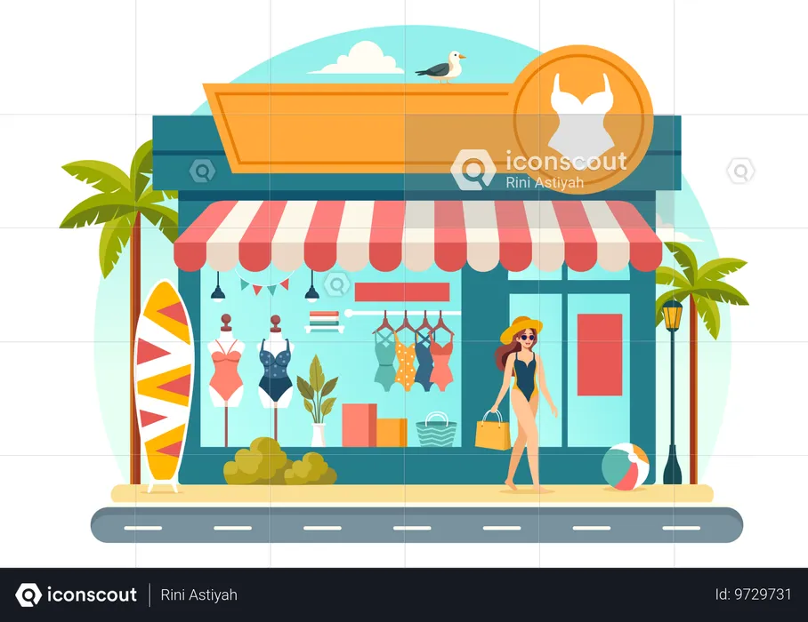 Magasin de maillots de bain sur la plage  Illustration