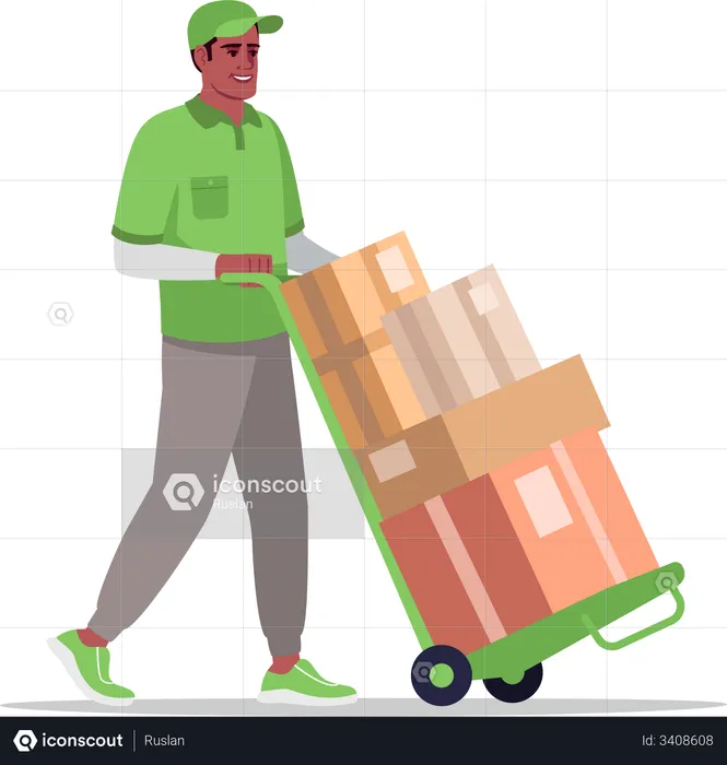 Employé d'entrepôt transportant des marchandises  Illustration