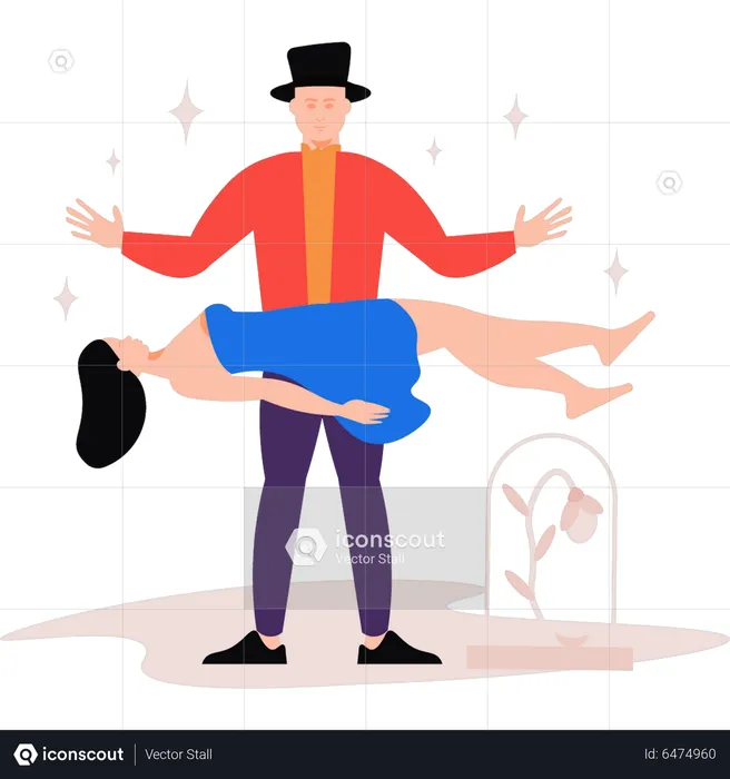 Magician carrying the girl in air  Illustration