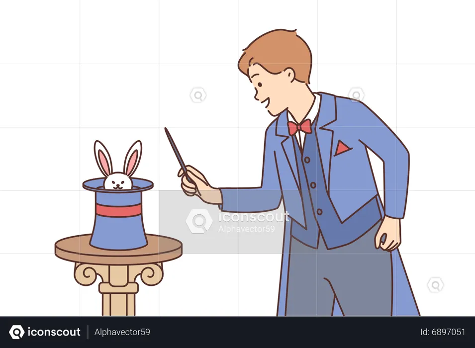 Magician doing rabbit trick  Illustration