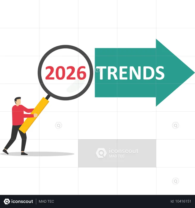 Magnifying glass magnifies 2026 trends  Illustration