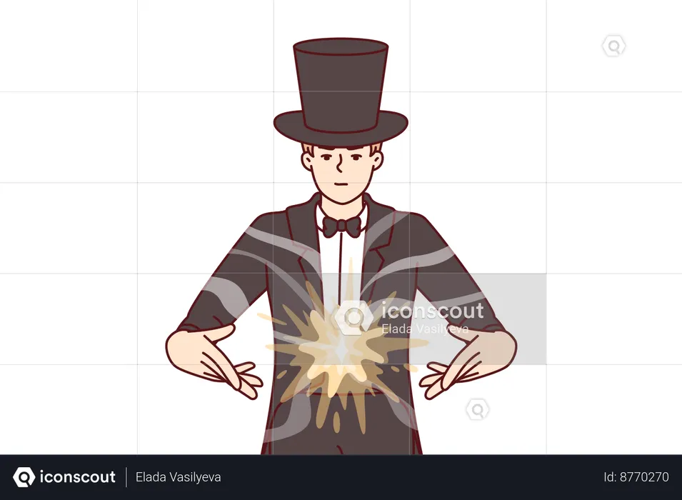 El mago está demostrando magia.  Ilustración