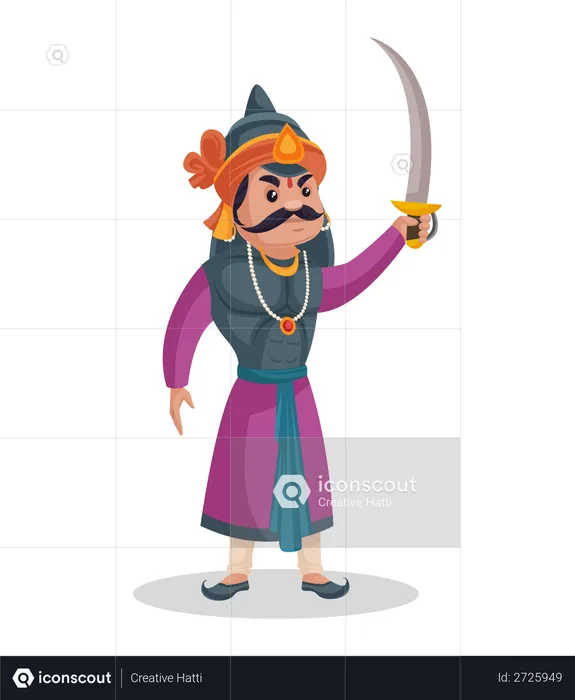 Maharana Pratap hebt sein Schwert in die Luft  Illustration