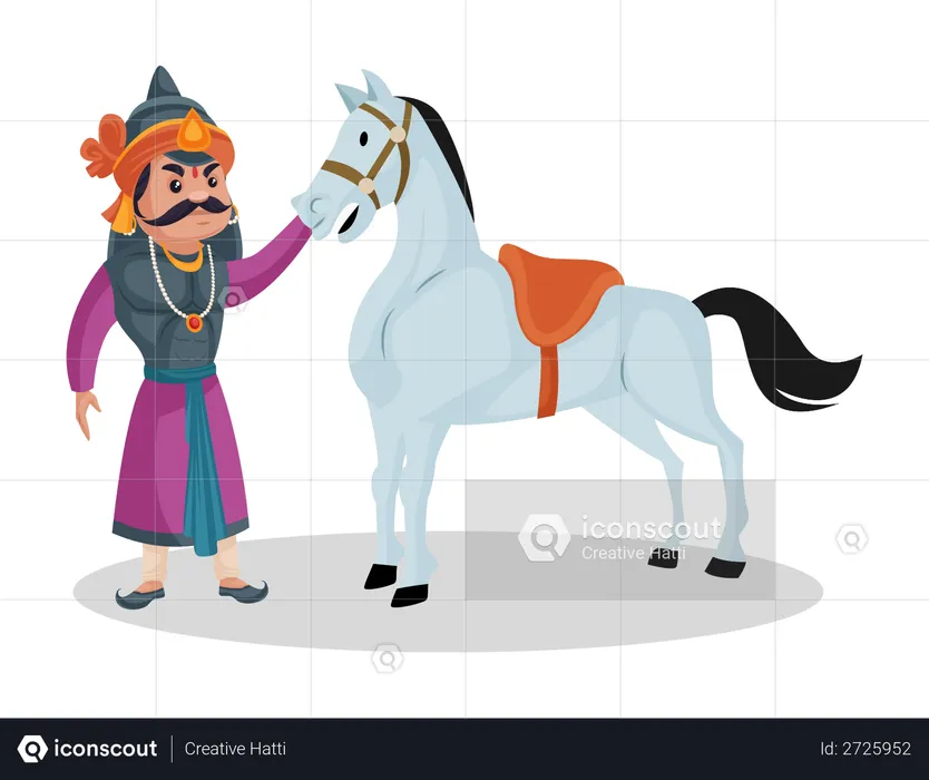 Best Premium Maharana Pratap pampering his horse chetak Illustration  download in PNG & Vector format