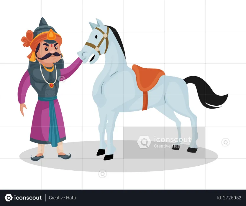 Maharana Pratap pampering his horse chetak  Illustration