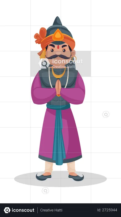 Maharana Pratap standing in welcome pose  Illustration