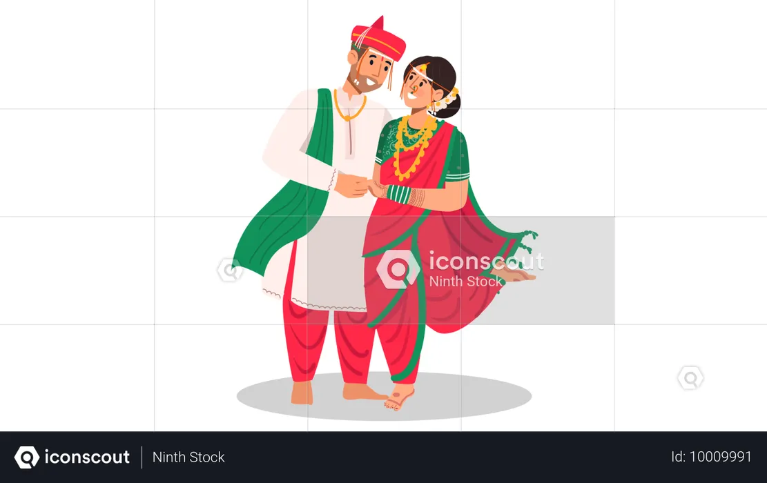 Maharashtrian Bride and groom standing together  Illustration