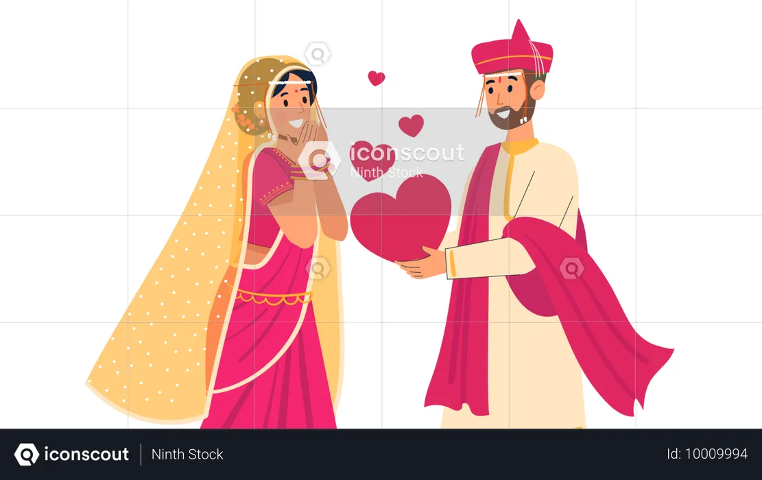 Noivo Maharashtrian dando coração à noiva  Ilustração