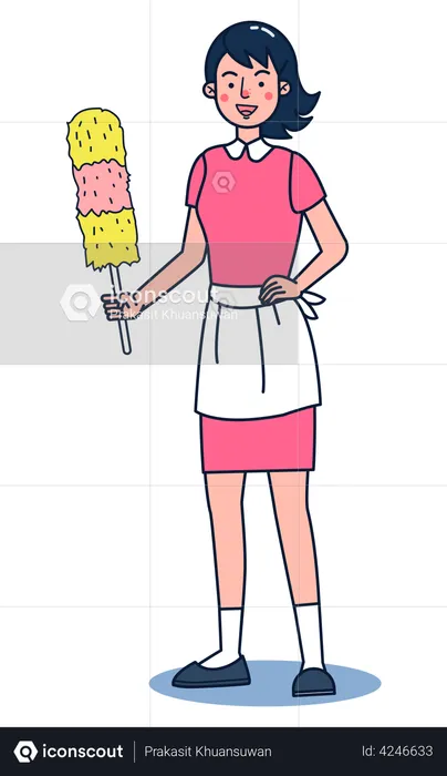 Maid holding duster  Illustration