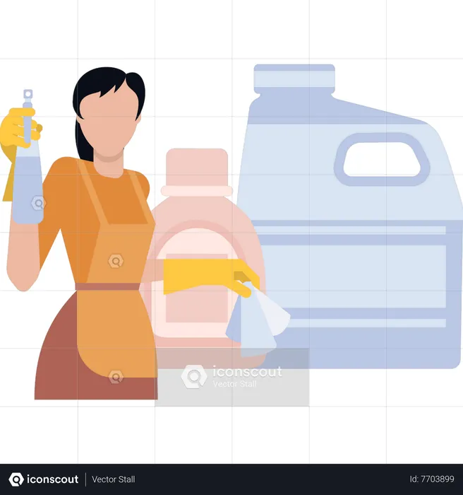 Maid holding shower and cloth  Illustration