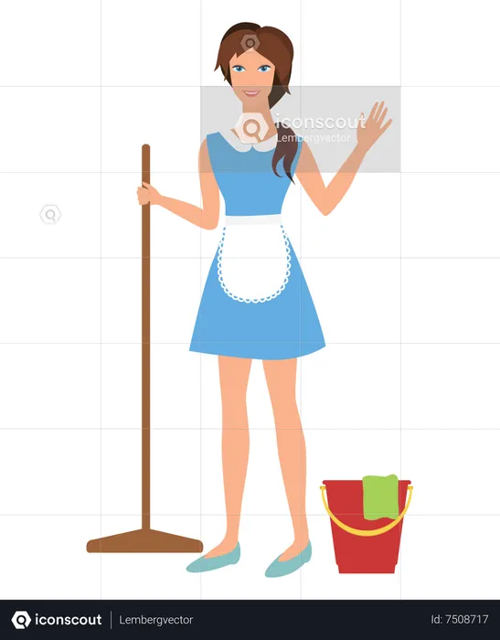 Maid mopping floor  Illustration