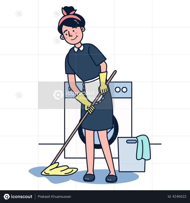 Maid mopping floor  Illustration