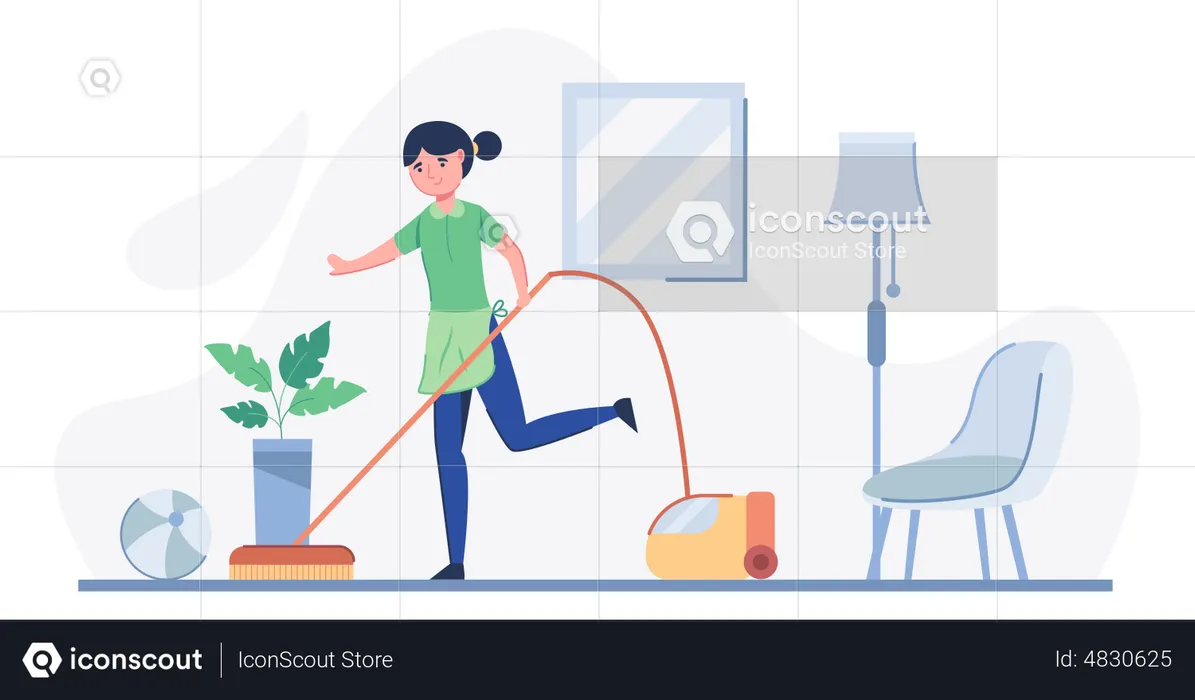 Maid Vacuuming Floor  Illustration