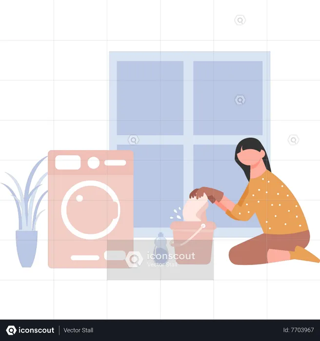 Maid washing clothes  Illustration