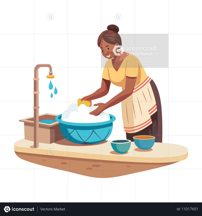 Maid Washing Dishes  Illustration