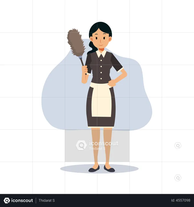 Maid with duster brush  Illustration