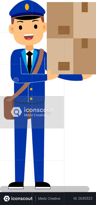 Mail guy holding parcel in hand  Illustration