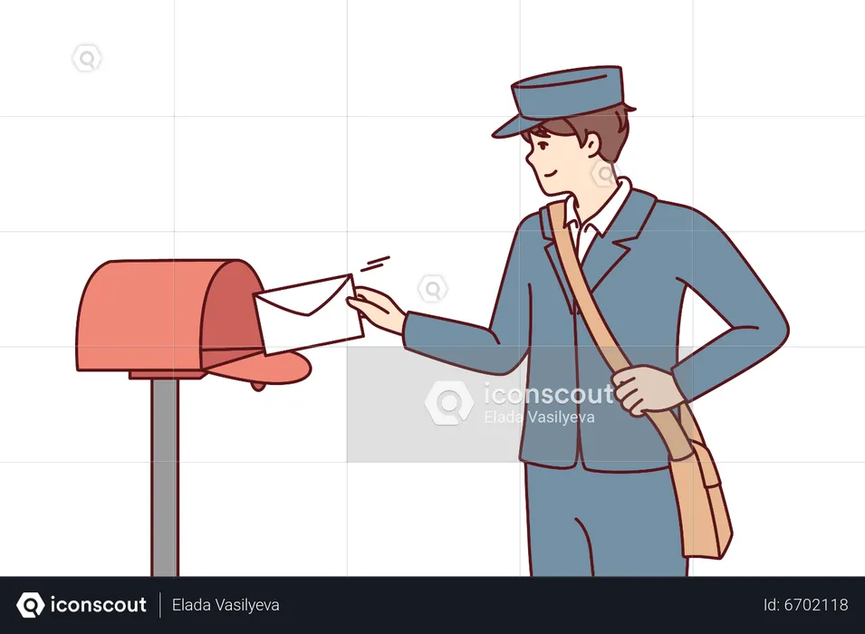 Mailman delivering mail into mailbox  Illustration
