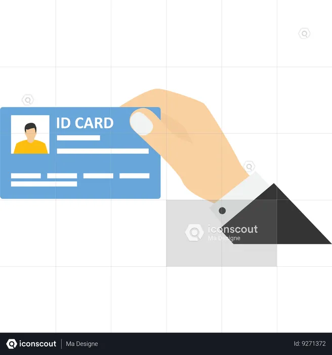 Main humaine tenant une carte d’identité.  Illustration