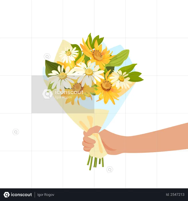 Main ou personne donnant un beau bouquet de fleurs  Illustration