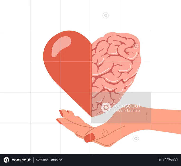 Main tenant un cœur avec un cerveau  Illustration