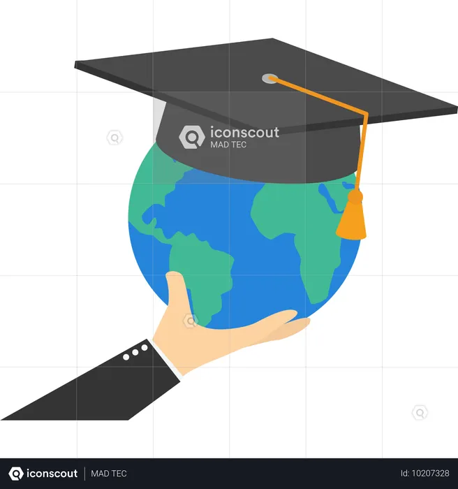 Main tenant un globe pendant la remise des diplômes mondiaux  Illustration