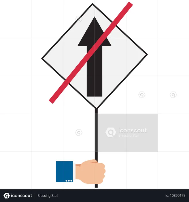 Main tenant un panneau d'interdiction d'aller tout droit  Illustration