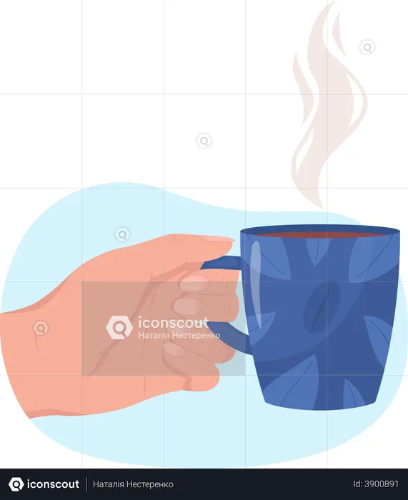 Main tenant une tasse de café chaud  Illustration