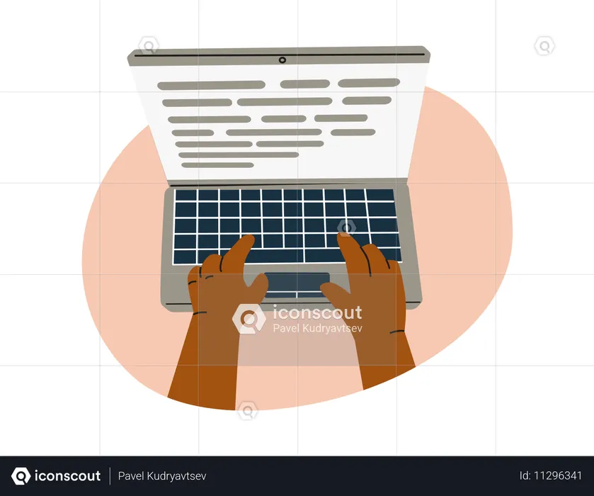 Mains tapant sur un ordinateur portable  Illustration