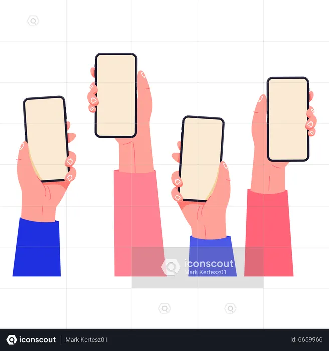 Mains tenant des téléphones  Illustration