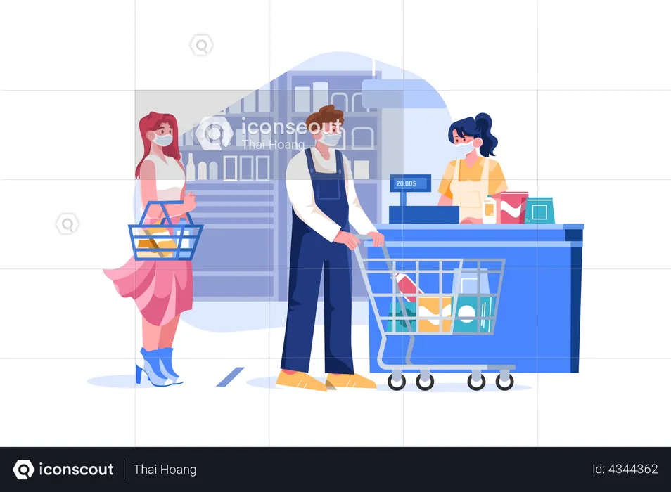 Maintain Social Distance in Store  Illustration