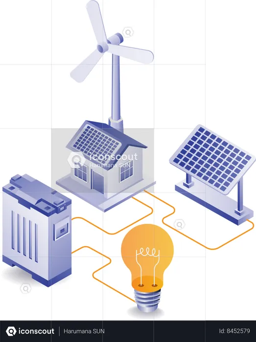 Maison avec panneaux solaires  Illustration