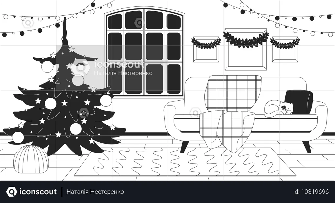 Maison de Noël confortable à l'intérieur  Illustration