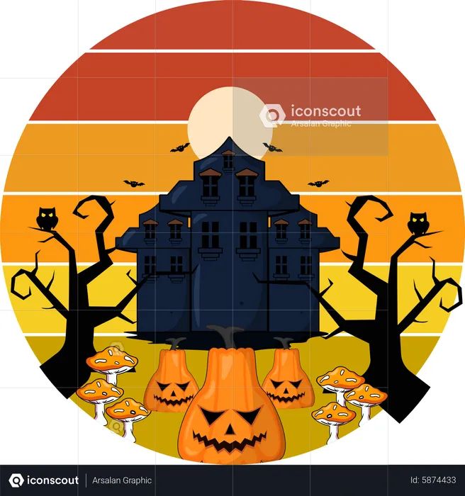 Maison de nuit d'Halloween  Illustration