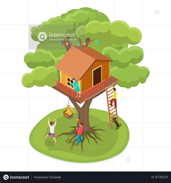 Maison sur branches avec échelles  Illustration