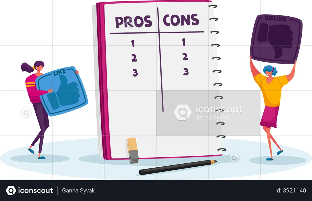 Make decision at notebook with Pros or Cons list  Illustration