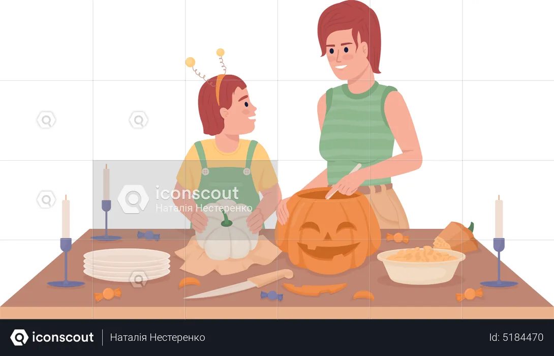 Making pumpkin decoration  Illustration