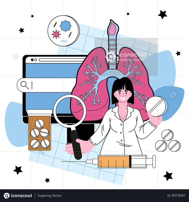 Diagnostic et traitement des maladies du système pulmonaire humain  Illustration