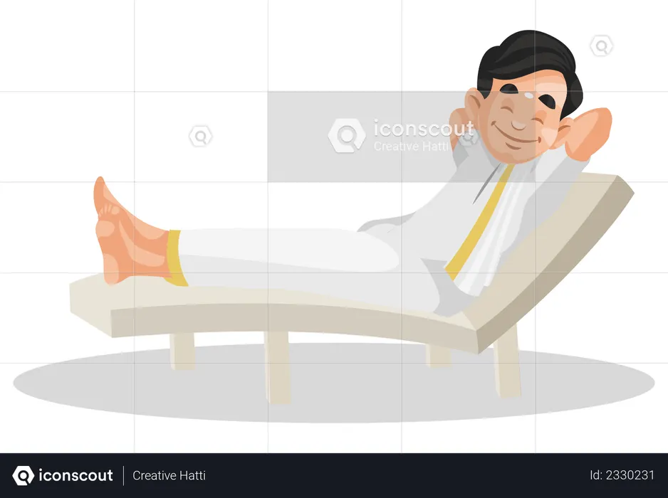 L'homme malayali est allongé sur la chaise de piscine et se détend  Illustration