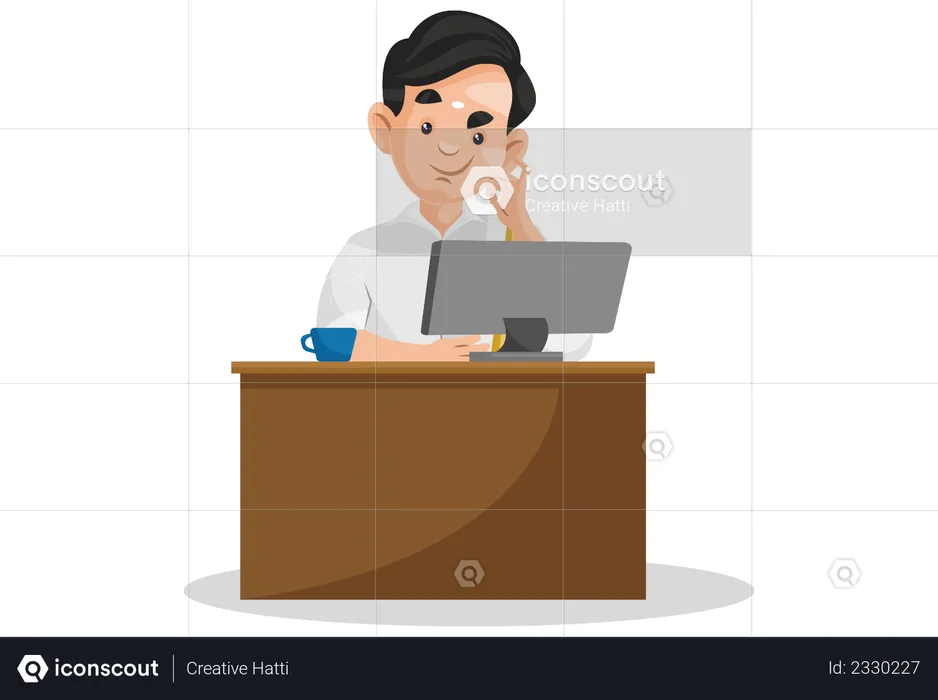 Malayali man is working on computer  Illustration