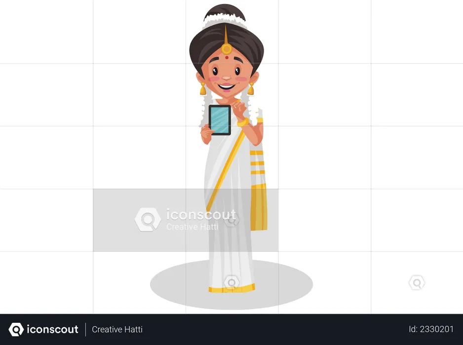 Malayali woman showing mobile  Illustration