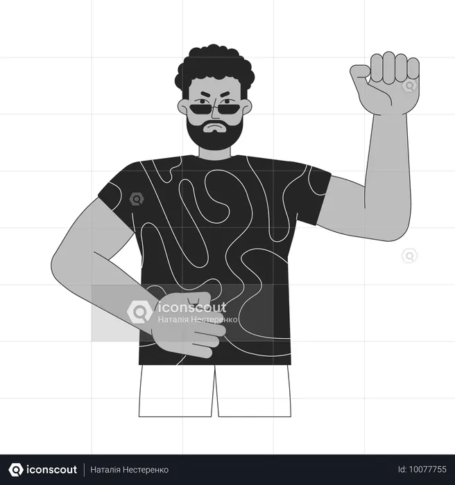 Male activist raising fist  Illustration