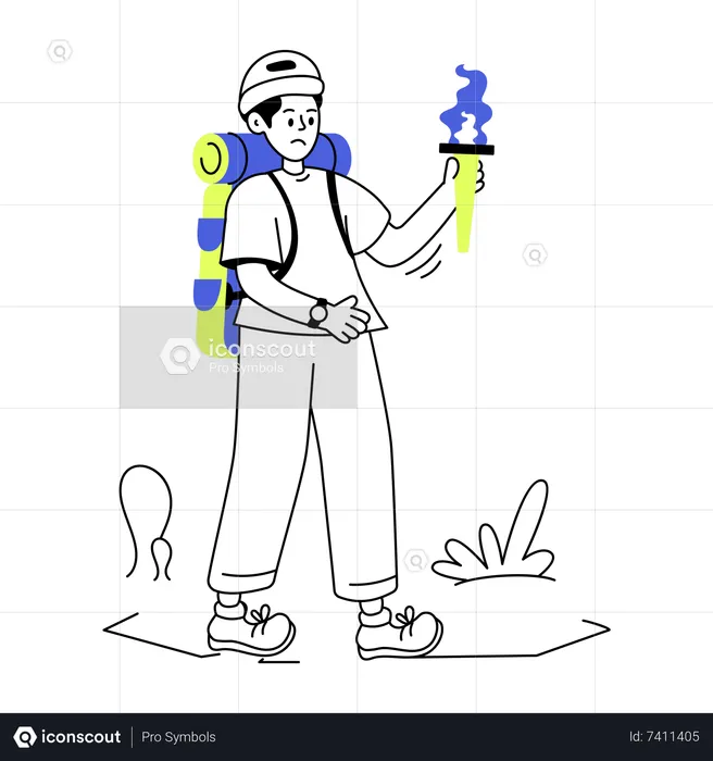 Male adventurer with fire torch  Illustration