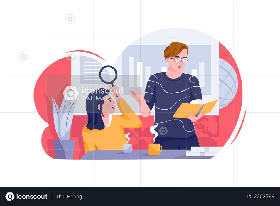 Male and female business person planning about market scenario  Illustration