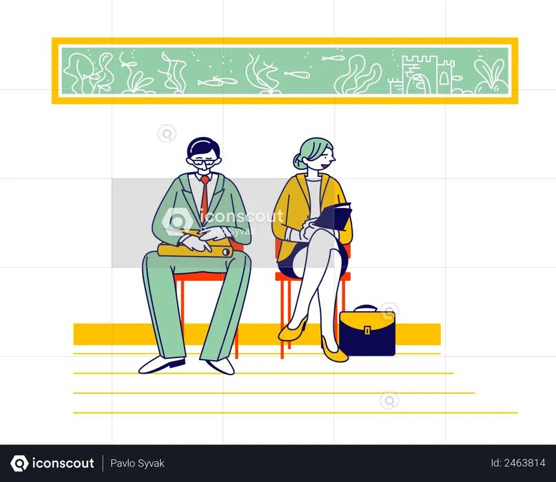 Male and female candidate waiting for job interview  Illustration