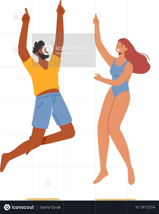 Male and Female Celebrating Beach Party  Illustration