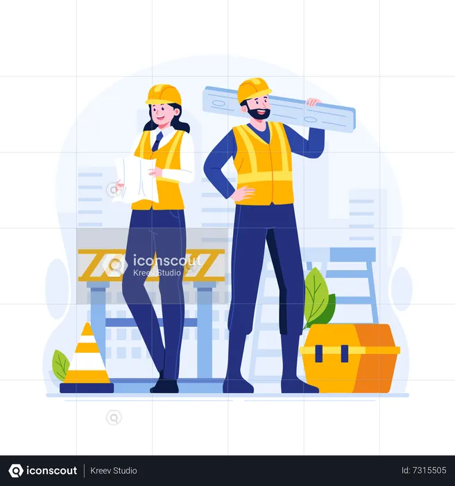 Male and female construction engineers  Illustration