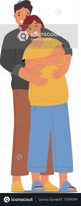 Male and Female Couple Hug  Illustration