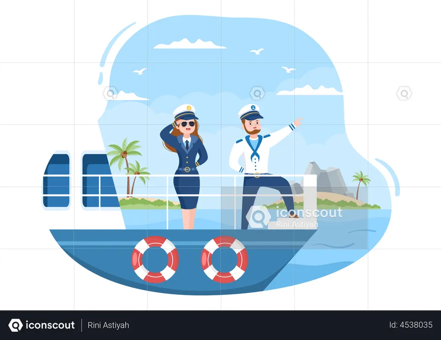 Male and female cruise ship captain  Illustration